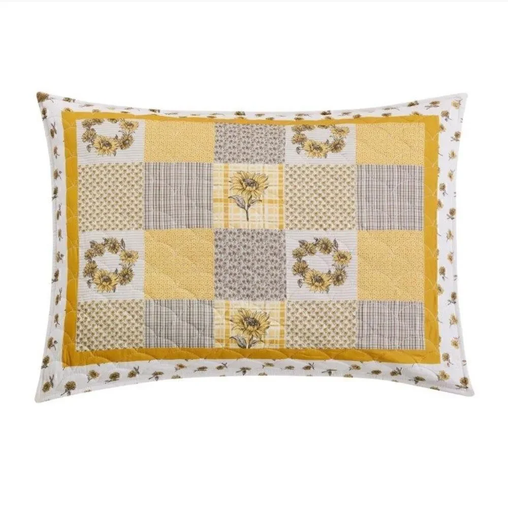 Farmhouse Sunflower Garden Patchwork Queen Printed Quilt Set
